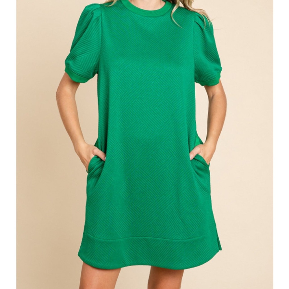 JODIFL Green Puff Sleeve Mini Dress